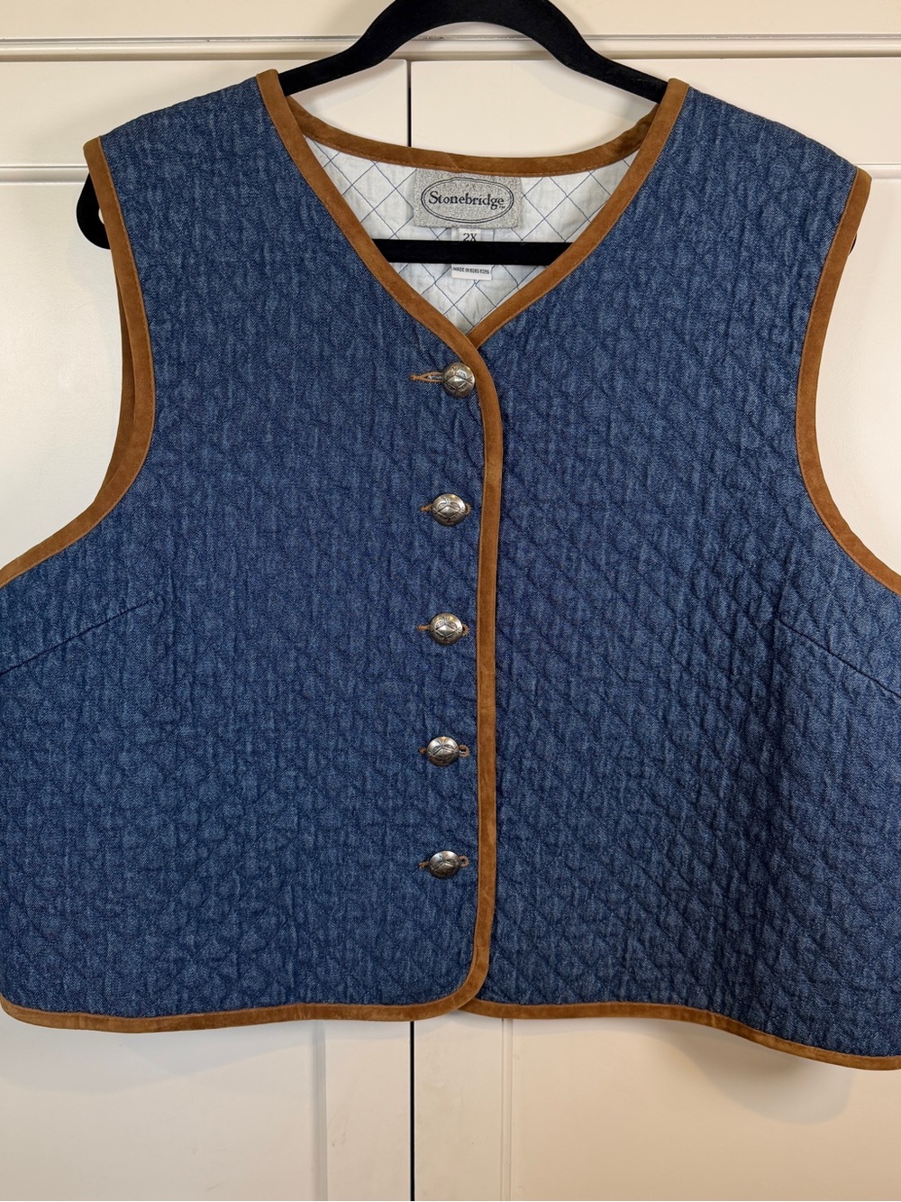 Vintage Stonebridge Quilted Denim Vest Western Cottagecore 2X
